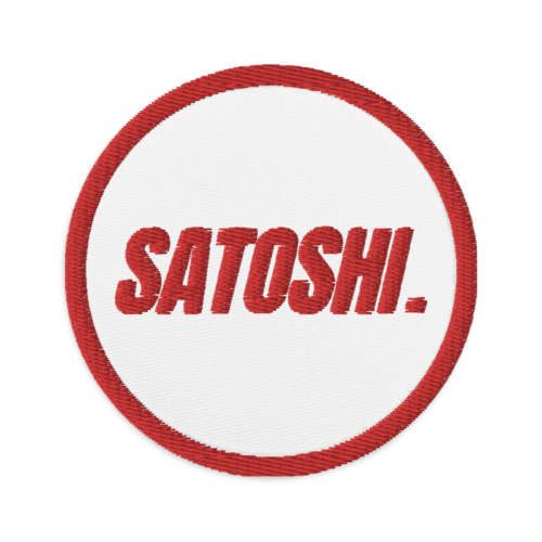 embroidered patches white front 62178028a4f30 - Satoshi Embroidered Patch