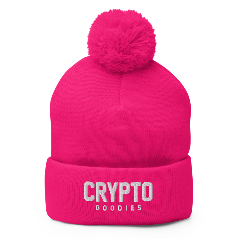 pom pom knit cap neon pink front 61f9b8828a58b - Crypto Goodies Neon Pink Pom-Pom Beanie