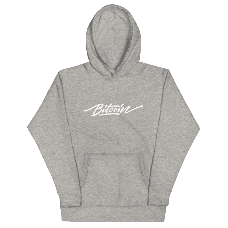 unisex premium hoodie carbon grey front 61fd4db5af4b7 - Bitcoin Calligraphy Logo Hoodie