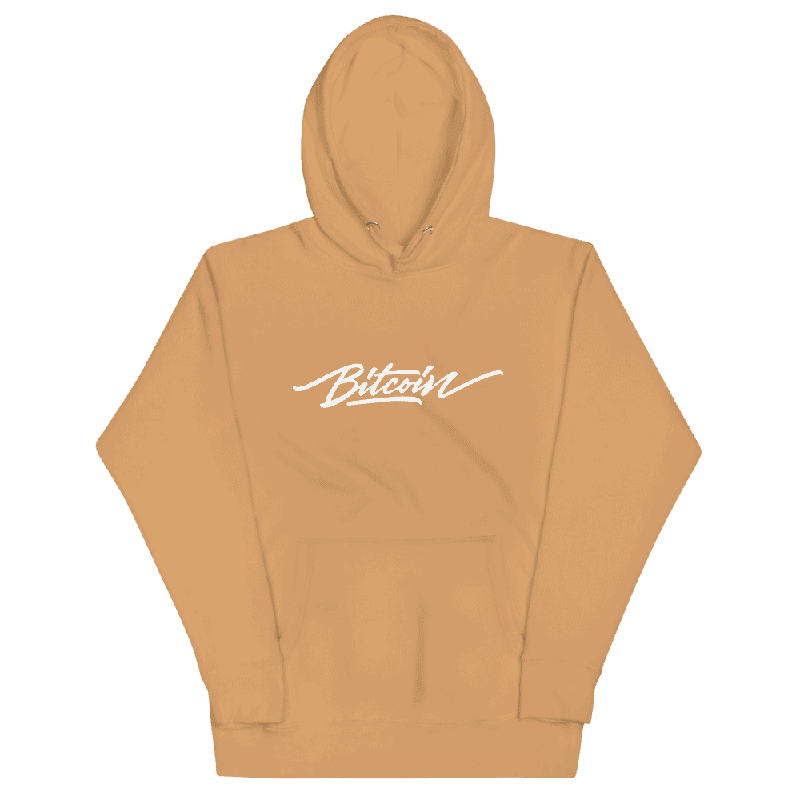 unisex premium hoodie khaki front 61fd4db5adaab - Bitcoin Calligraphy Logo Hoodie