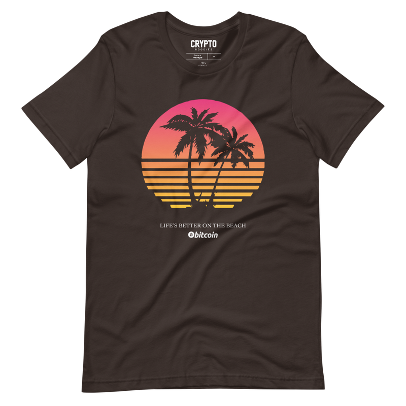 unisex staple t shirt brown front 62164477949c4 - Bitcoin x Life's Better on the Beach T-Shirt