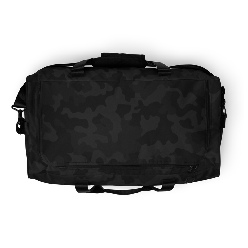 all over print duffle bag white top 62375fe31b3ce - Bitcoin White Logo Black Camouflage Duffle Bag