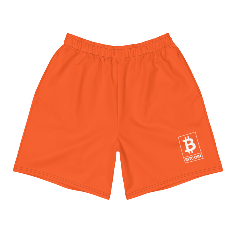 all over print mens athletic long shorts white front 622b67b19678c - Bitcoin Orange Men's Shorts