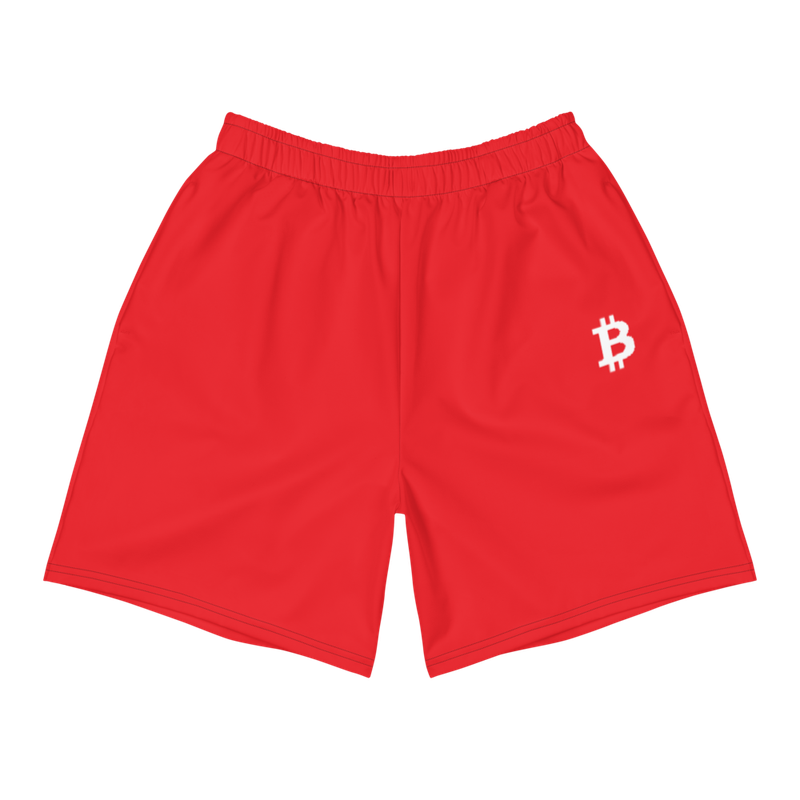 all over print mens athletic long shorts white front 622b6e5caede7 - Bitcoin (RED) Men's Shorts