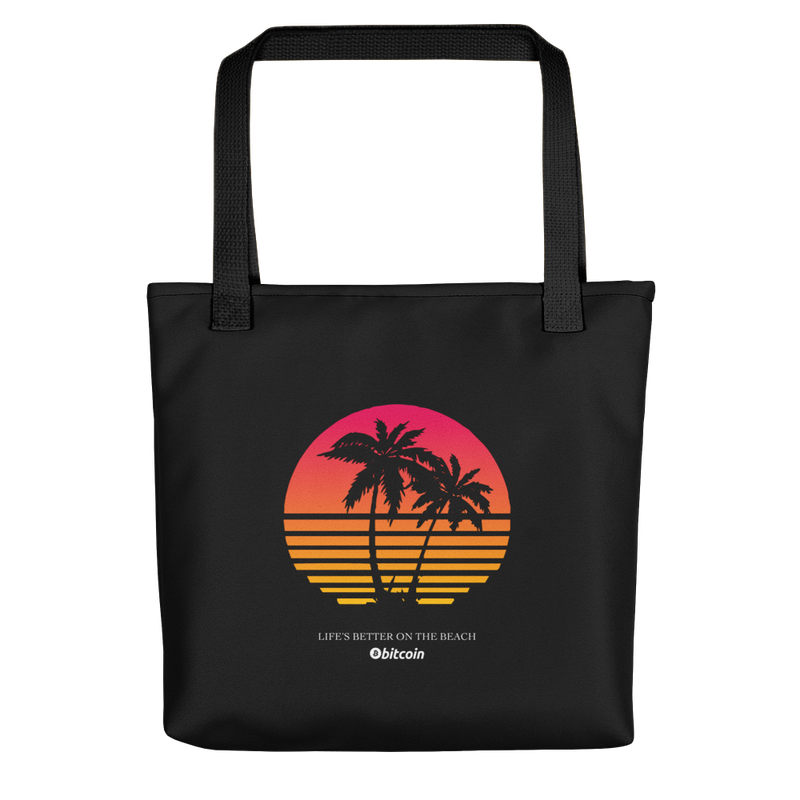 all over print tote black 15x15 mockup 622a724b8d206 - Bitcoin x Life's Better on the Beach Tote Bag