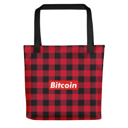 all over print tote black 15x15 mockup 622b455a02d9c - Bitcoin Red Plaid Tote Bag