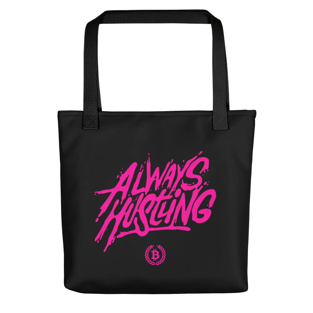 all over print tote black 15x15 mockup 622b466b2e669 - BTC x Always Hustling Tote bag