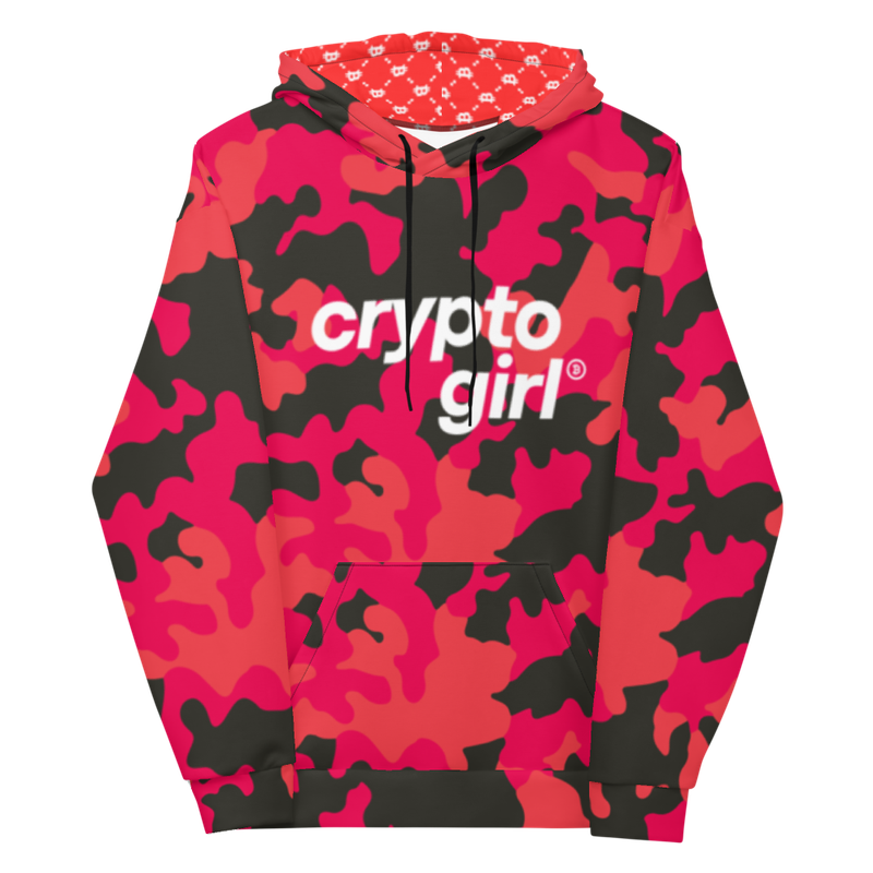 all over print unisex hoodie white front 622bde1c1e580 - Crypto Girl Coral Camo Hoodie