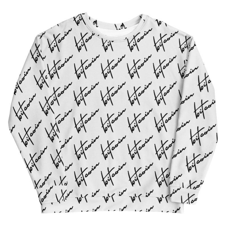 all over print unisex sweatshirt white front 623645bf8b2c1 - Bitcoin Text Print Fashion Sweatshirt