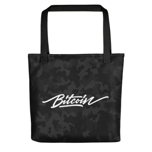 Bitcoin Black Camouflage Tote Bag