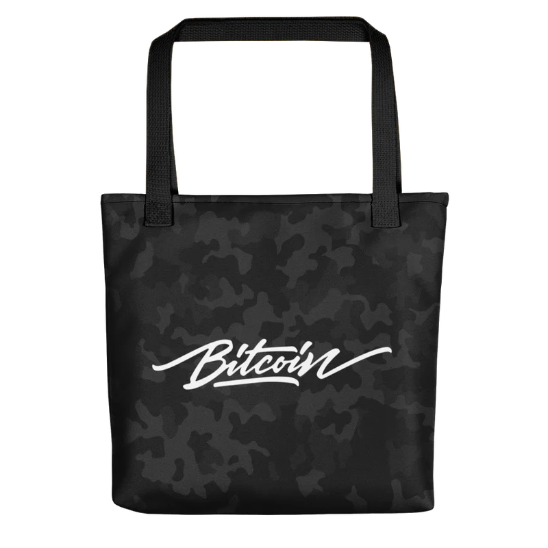 Bitcoin Black Camouflage Tote Bag