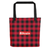 Bitcoin Red Plaid Tote Bag