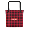 Bitcoin Red Plaid Tote Bag