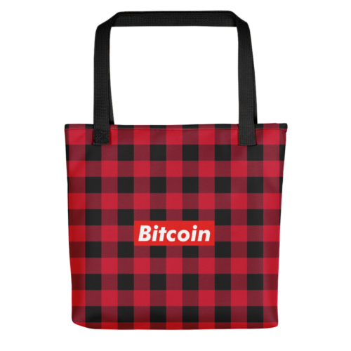 Bitcoin Red Plaid Tote Bag
