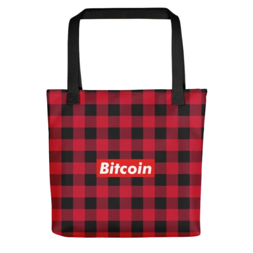 Bitcoin Red Plaid Tote Bag