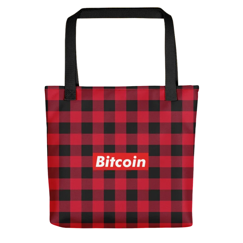Bitcoin Red Plaid Tote Bag