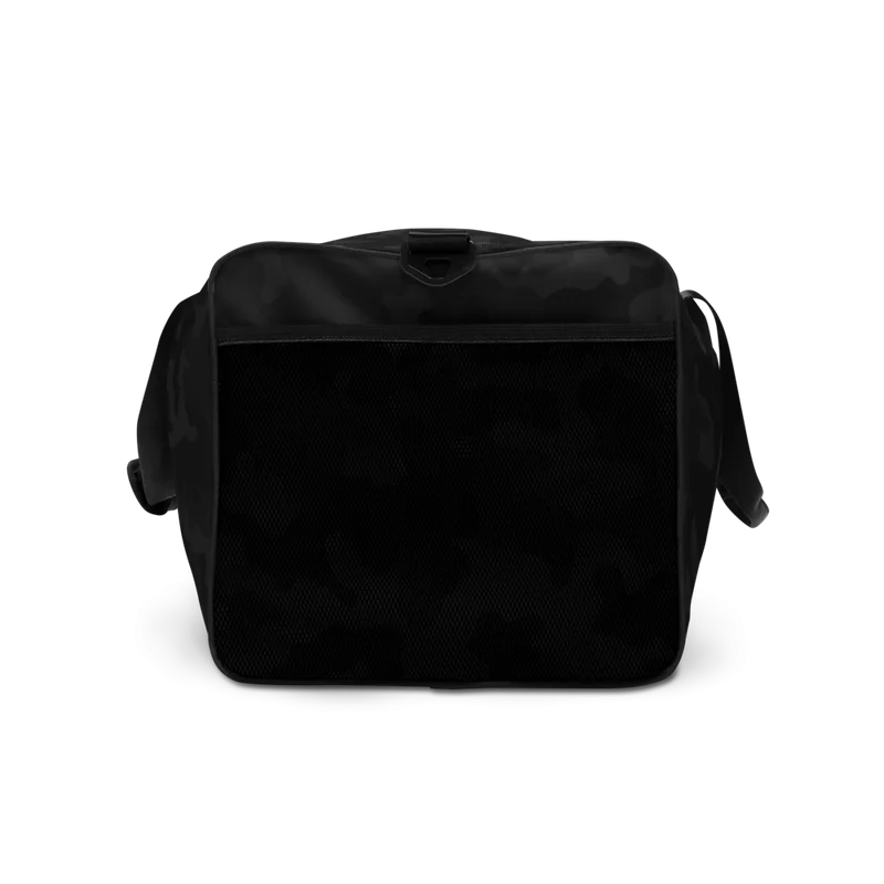 Bitcoin White Logo Black Camouflage Duffle Bag - Image 3