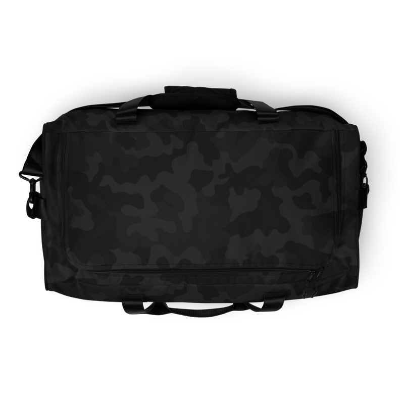 Bitcoin White Logo Black Camouflage Duffle Bag