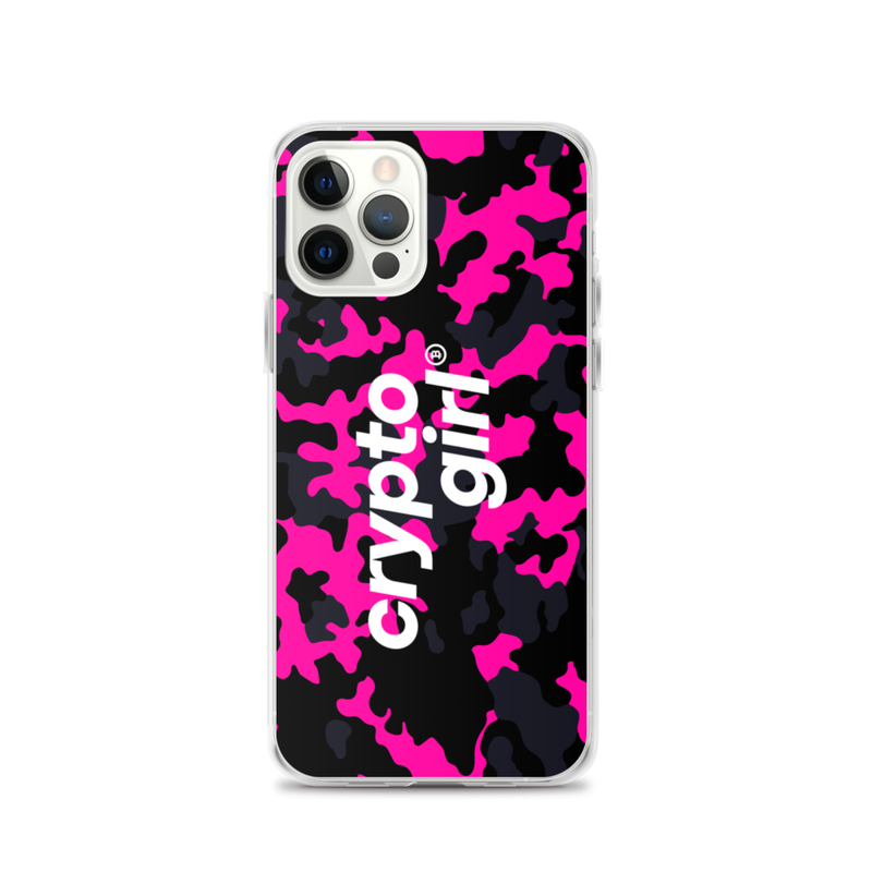 iphone case iphone 12 pro case on phone 623717183b749 - Crypto Girl Pink Camouflage iPhone Case