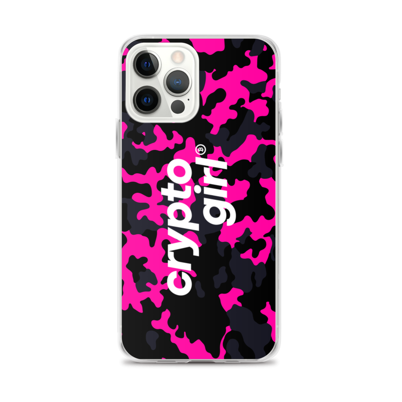 iphone case iphone 12 pro max case on phone 623717183b800 - Crypto Girl Pink Camouflage iPhone Case