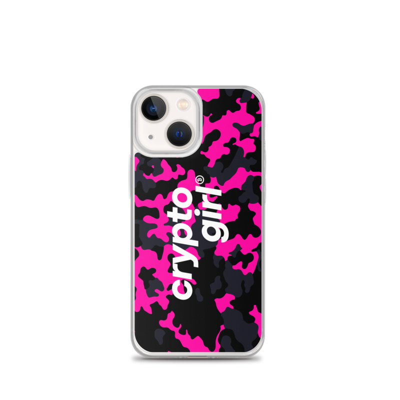 iphone case iphone 13 mini case on phone 623717183b8a4 - Crypto Girl Pink Camouflage iPhone Case