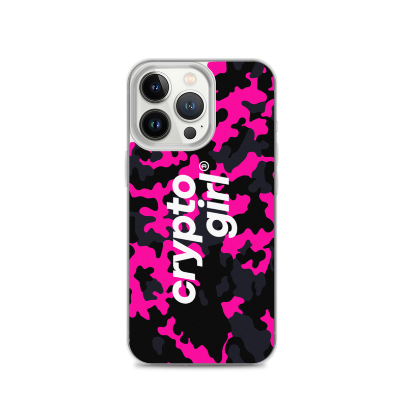 iphone case iphone 13 pro case on phone 623717183b972 - Crypto Girl Pink Camouflage iPhone Case