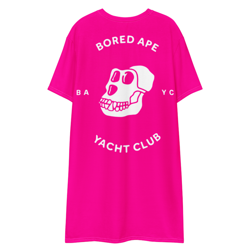 all over print t shirt dress white back 62574265119e5 - Bored Ape Yacht Club Pink T-shirt Dress