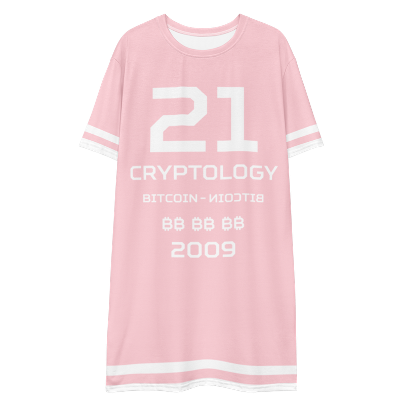 all over print t shirt dress white front 62597c6d1c316 - Bitcoin x Cryptology Pale Pink T-Shirt Dress