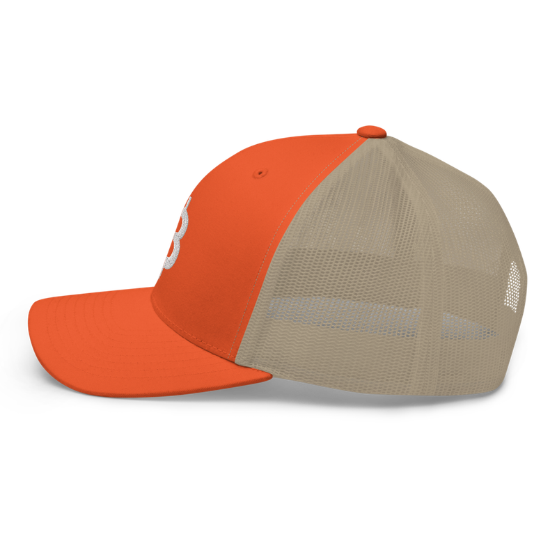 retro trucker hat rustic orange khaki left 6250840dcbc92 - Bitcoin 3D Logo Trucker Cap