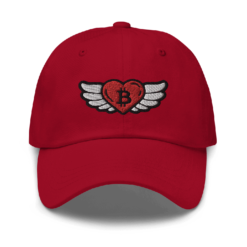 classic dad hat cranberry front 628141ad13194 - Bitcoin Heart x Angel Wings Baseball Cap