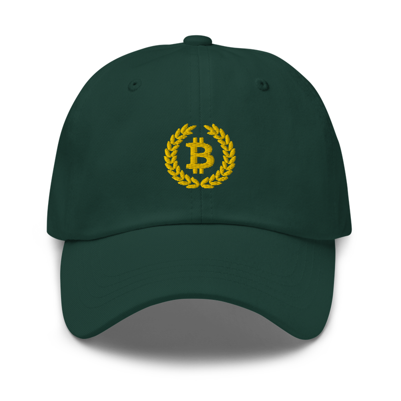 classic dad hat spruce front 6281426a42ec6 - Bitcoin Laurel Leaves Logo Baseball Cap