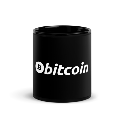 black glossy mug black 11oz front 62ba278485cfb - Bitcoin White Logo Black Glossy Mug