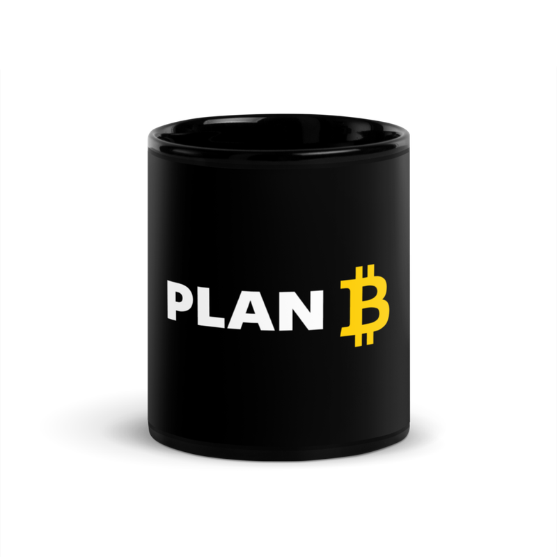 black glossy mug black 11oz front 62ba294b7dff8 - Bitcoin: Plan B Black Glossy Mug