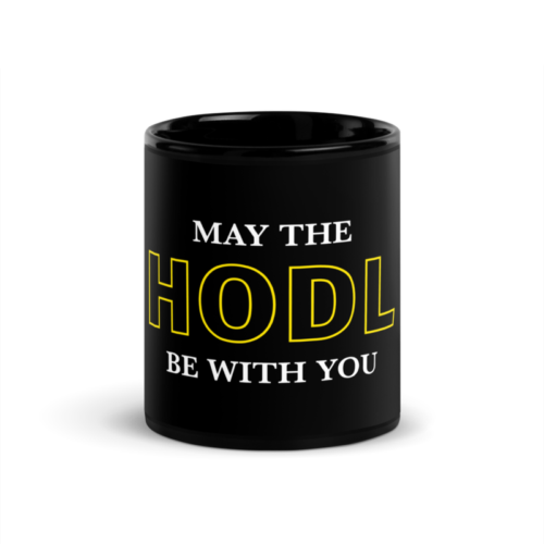 black glossy mug black 11oz front 62ba33d43e49c - May the HODL Be With You Black Glossy Mug