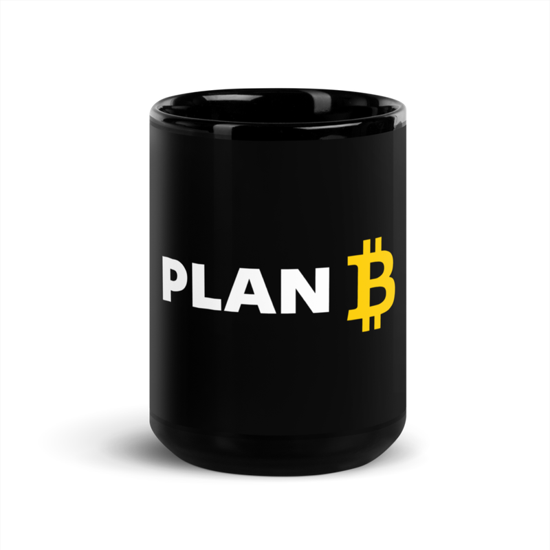 black glossy mug black 15oz front 62ba294b7e6b7 - Bitcoin: Plan B Black Glossy Mug