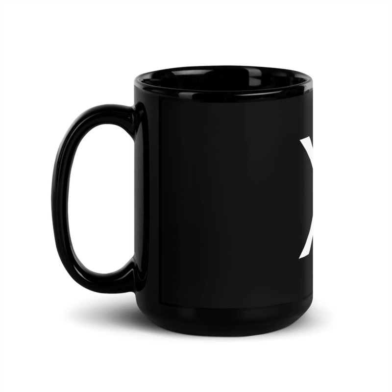 black glossy mug black 15oz handle on left 62ba2bca23063 - XRP White Logo Black Glossy Mug