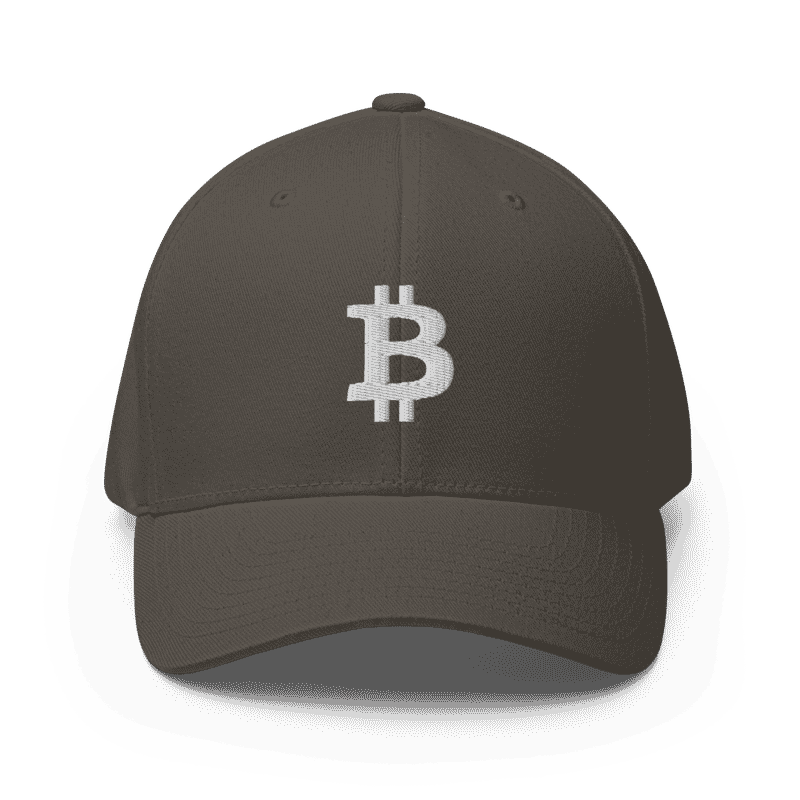 closed back structured cap dark grey front 62b48ccc70033 - Bitcoin Logo Grey Closed-Back Cap