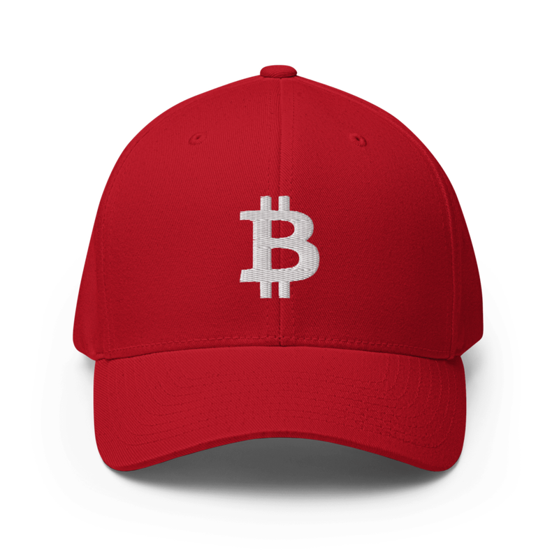 closed back structured cap red front 62b48b6857d62 - Bitcoin Flexfit Baseball Cap