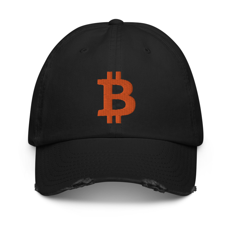 distressed baseball cap black front 62b48d3a1f579 - Bitcoin Logo Distressed Baseball Cap