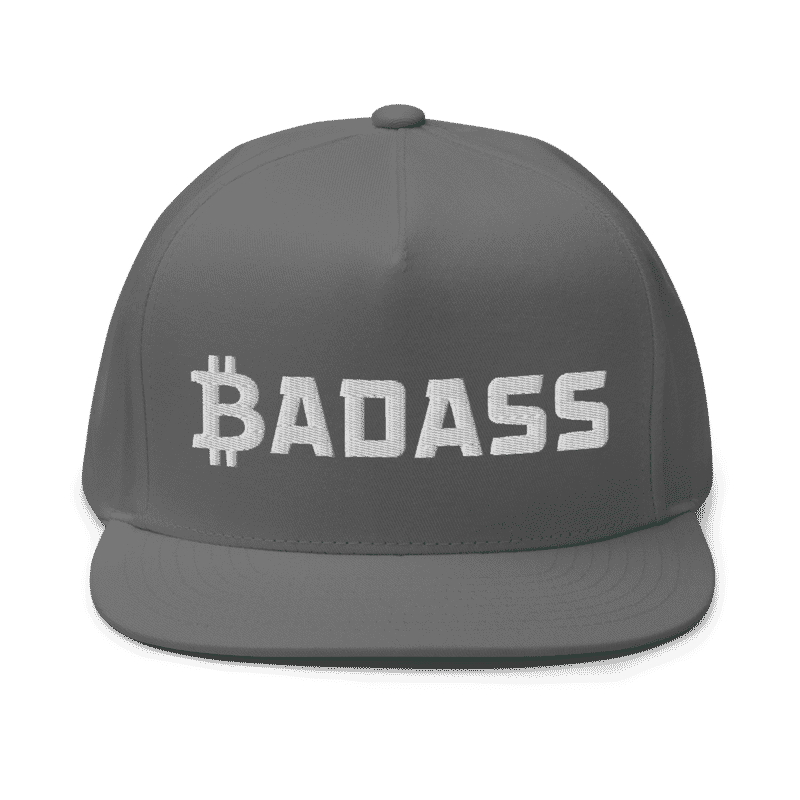 flat bill cap grey front 62a23d9d63051 - Bitcoin x Badass Snapback Hat