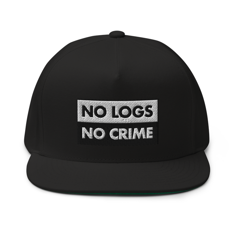 flat bill cap black front 62cef8ae290eb - NO LOGS NO CRIME Snapback Hat