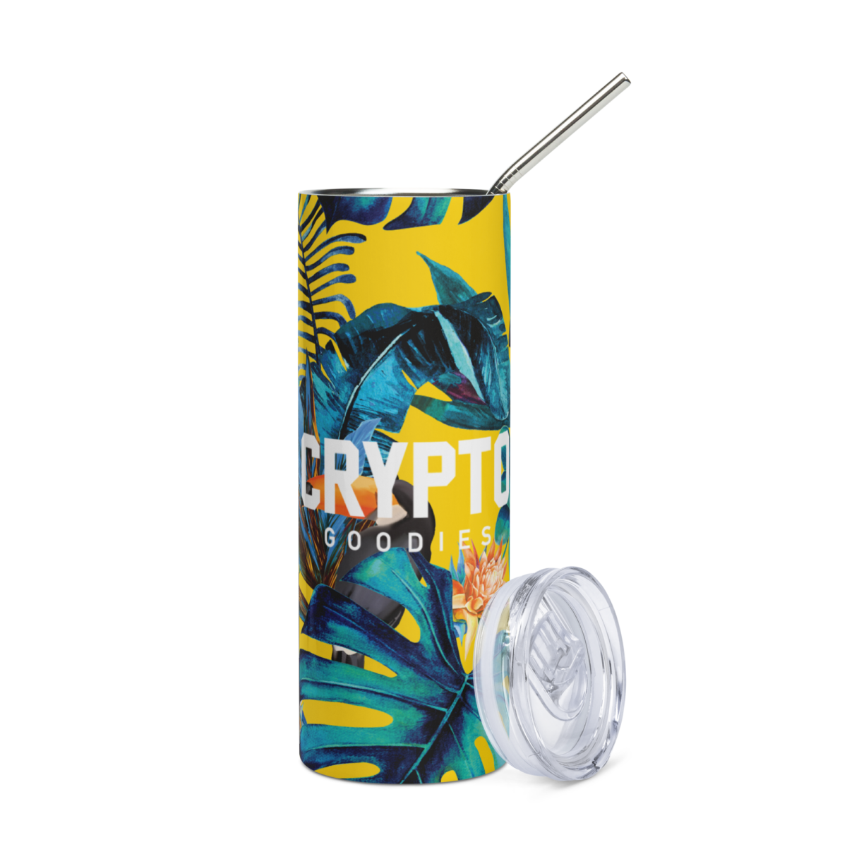stainless steel tumbler black front 630eb6528bb8f - Crypto Goodies Tropical Stainless Steel Tumbler