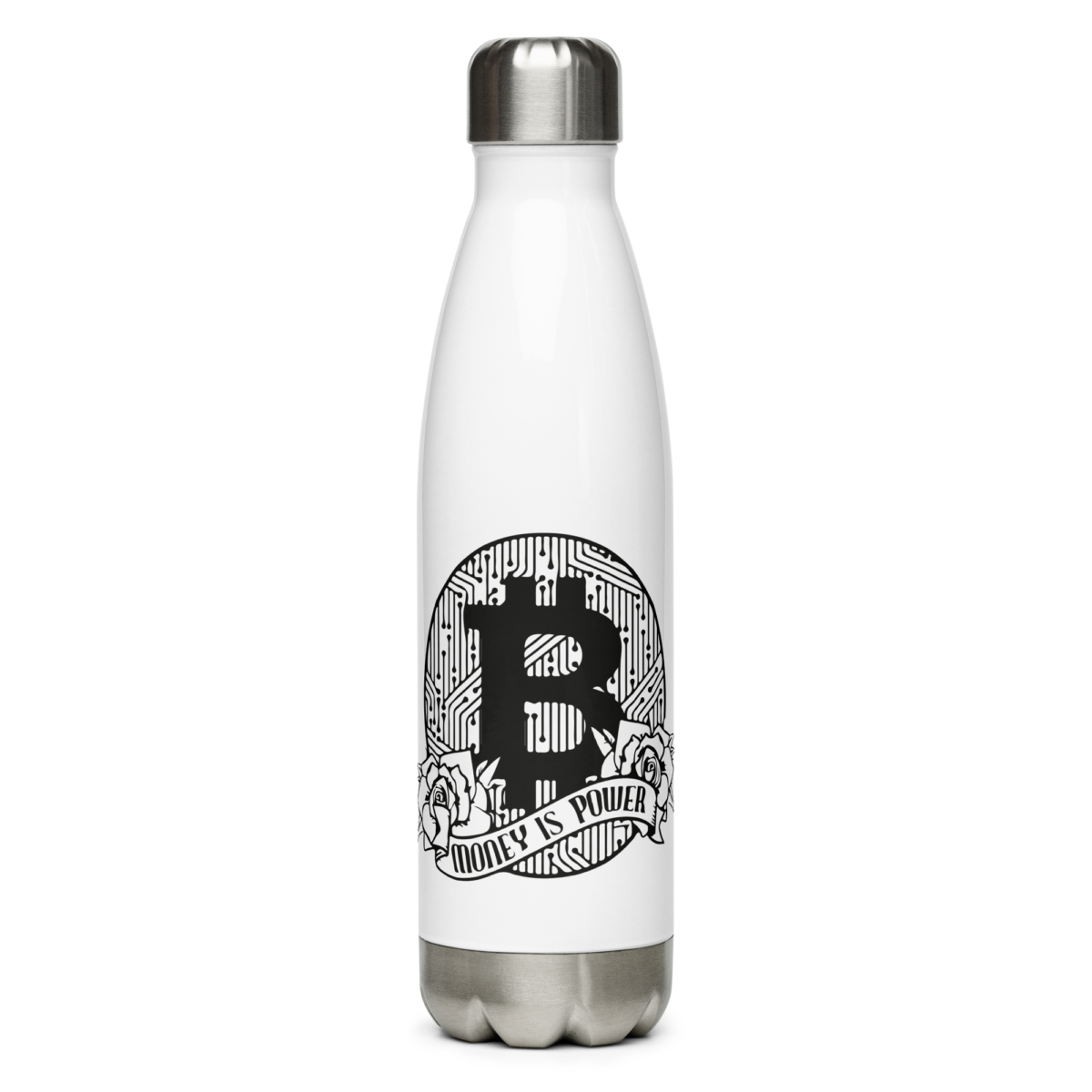 stainless steel water bottle white 17oz front 630919dcbb61d - Bitcoin x Money Is Power Stainless Steel Water Bottle