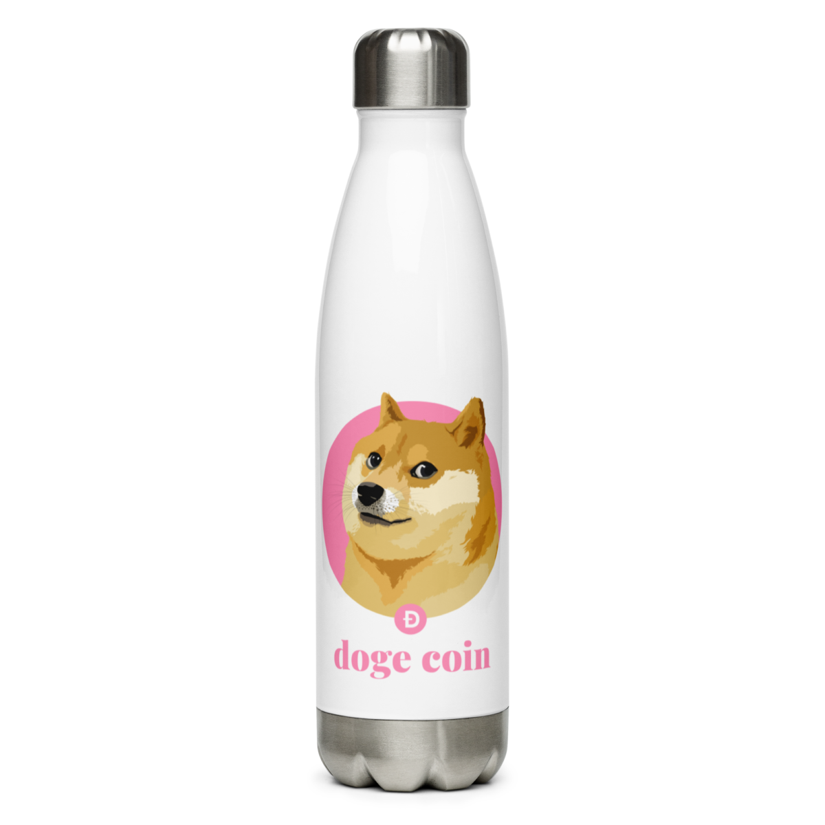stainless steel water bottle white 17oz front 63091bba8cf35 - Doge Coin Stainless Steel Water Bottle