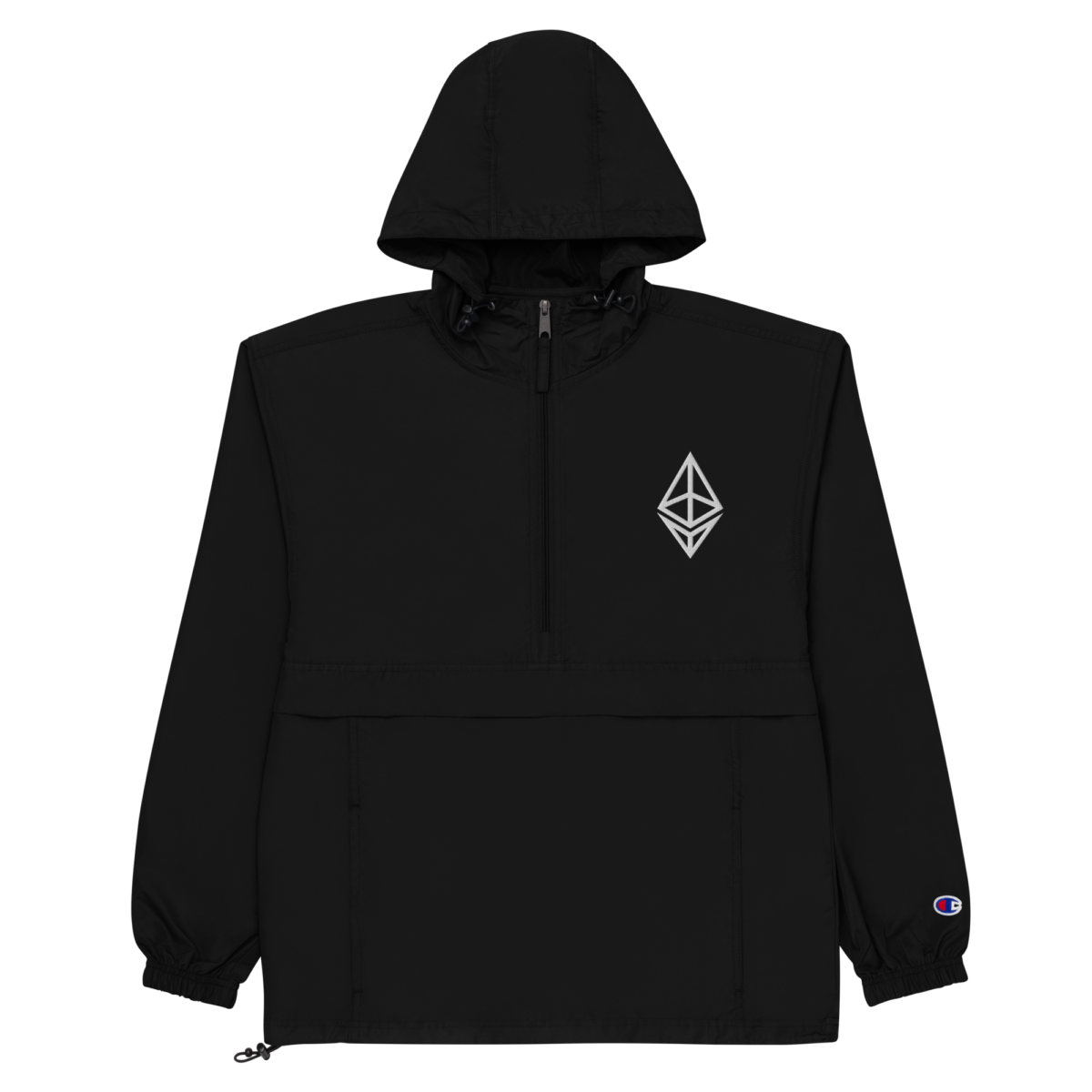 embroidered champion packable jacket black front 631f3bb58a65f - Ethereum Outline Logo Champion Packable Jacket