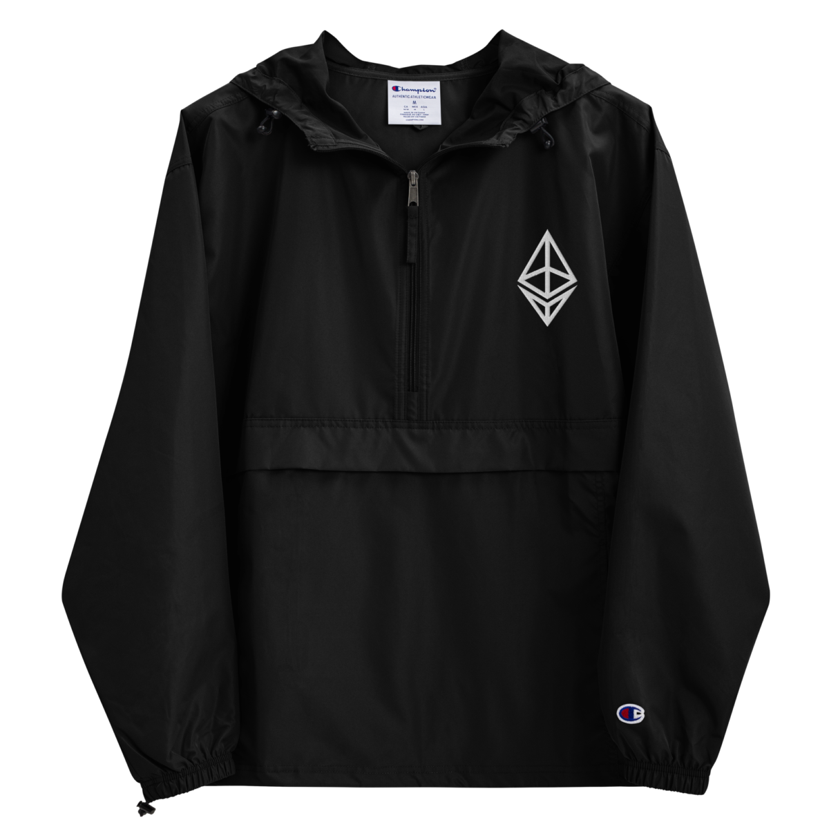 embroidered champion packable jacket black front 631f3bb58a7ca - Ethereum Outline Logo Champion Packable Jacket