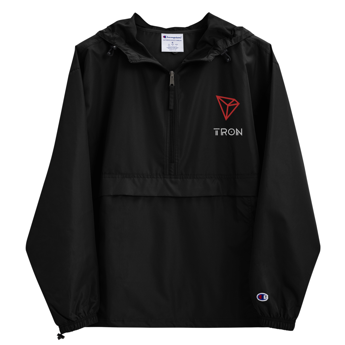 embroidered champion packable jacket black front 631f3e8e492a5 - Tron Champion Packable Jacket