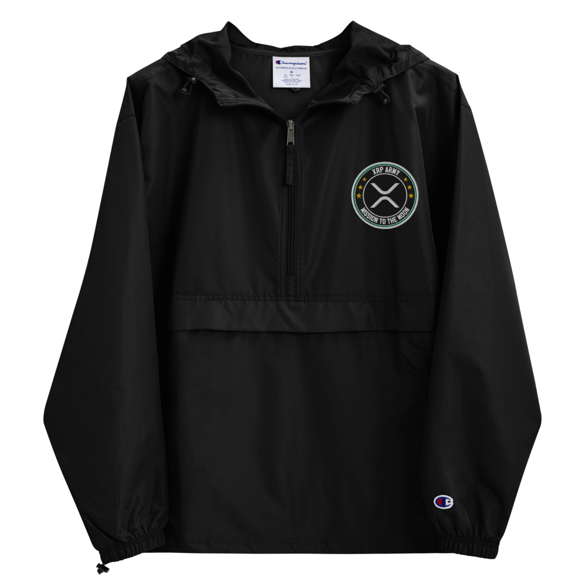 embroidered champion packable jacket black front 631f41e6727ee - XRP Army: Mission to the Moon Champion Packable Jacket