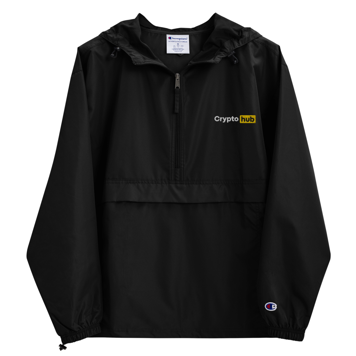 embroidered champion packable jacket black front 631f4496a6a39 - Crypto Hub Champion Packable Jacket