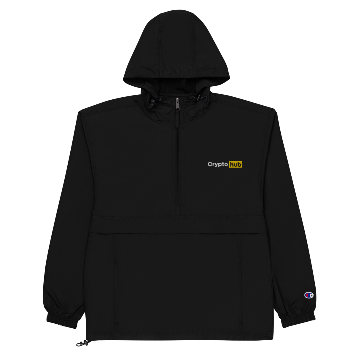embroidered champion packable jacket black front 631f4496a86d4 - Crypto Hub Champion Packable Jacket